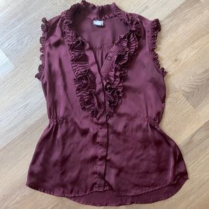 Deep purple ruffles silk top